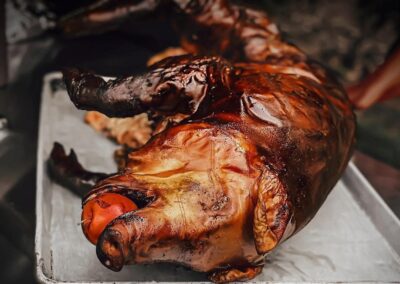 Smoked whole pig for a wedding